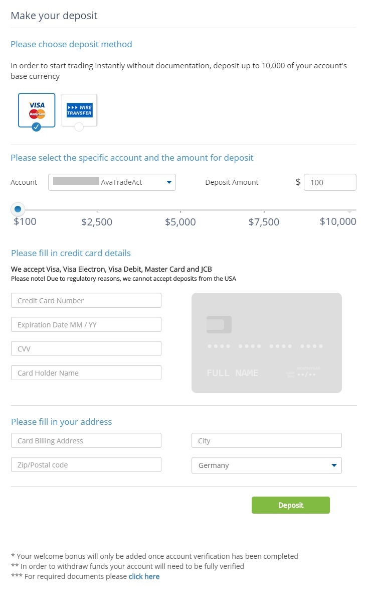 طرق الإيداع والسحب من AvaTrade