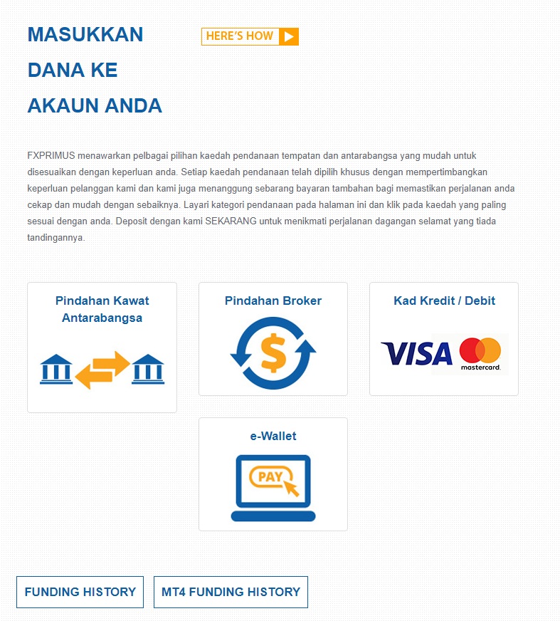 fxprimus Deposit and Withdrawal Methods
