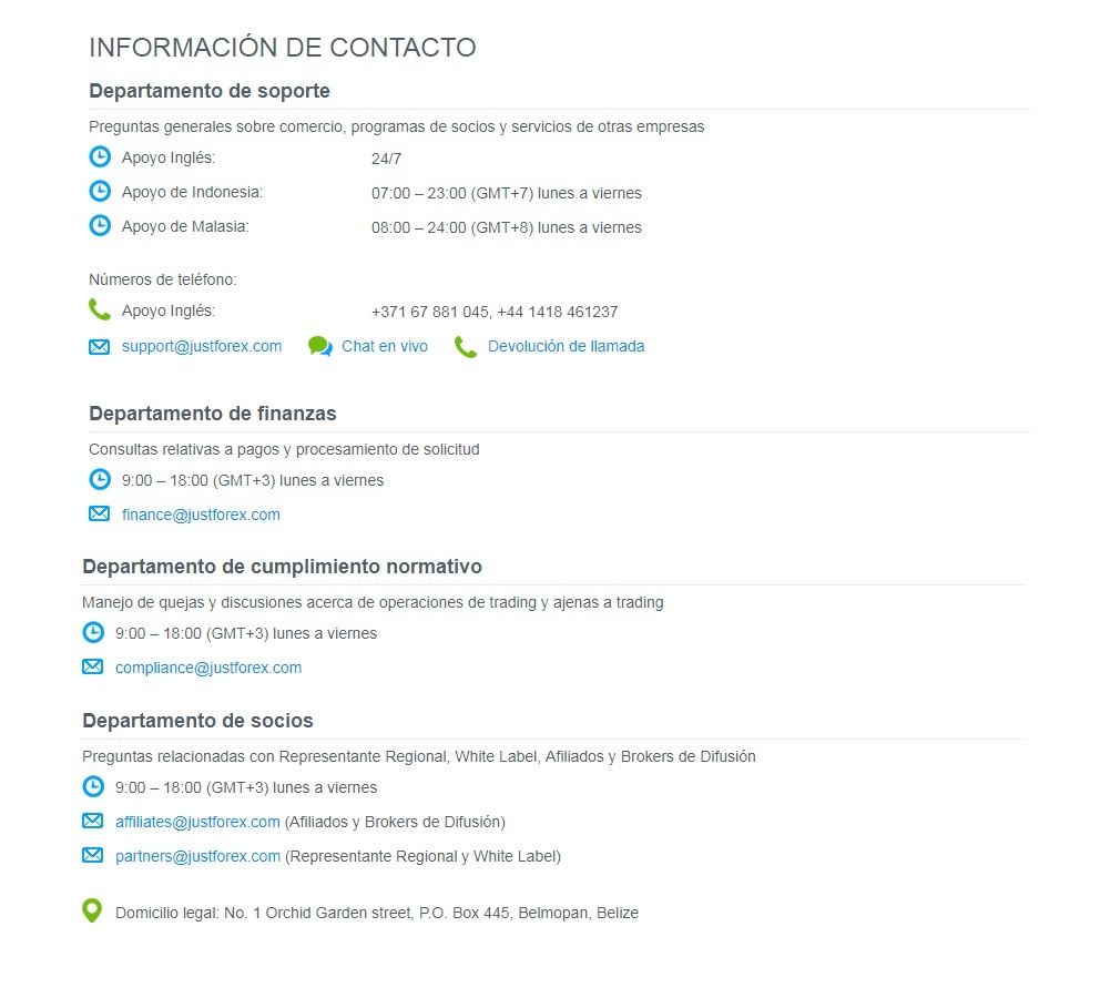 JustForex atención al cliente