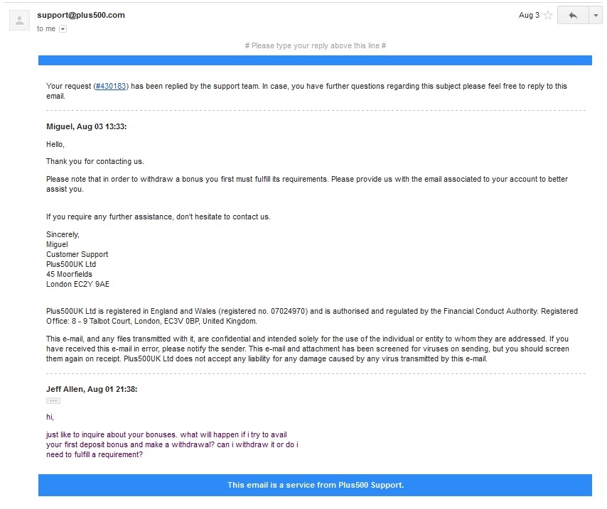 Supporto clienti Plus500