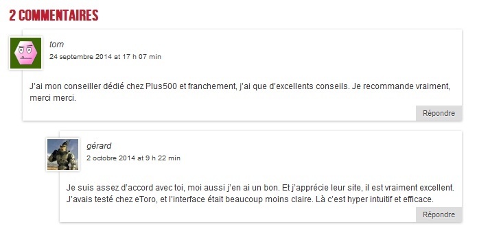 Commentaire utilisateur Plus500