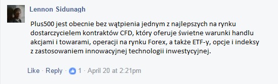 Komentarz klienta Plus500