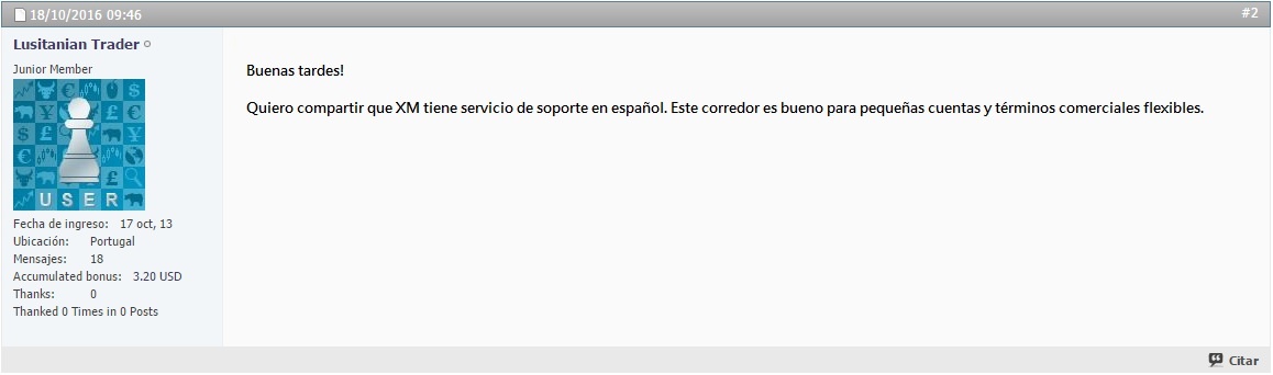 Comentario del cliente de XM