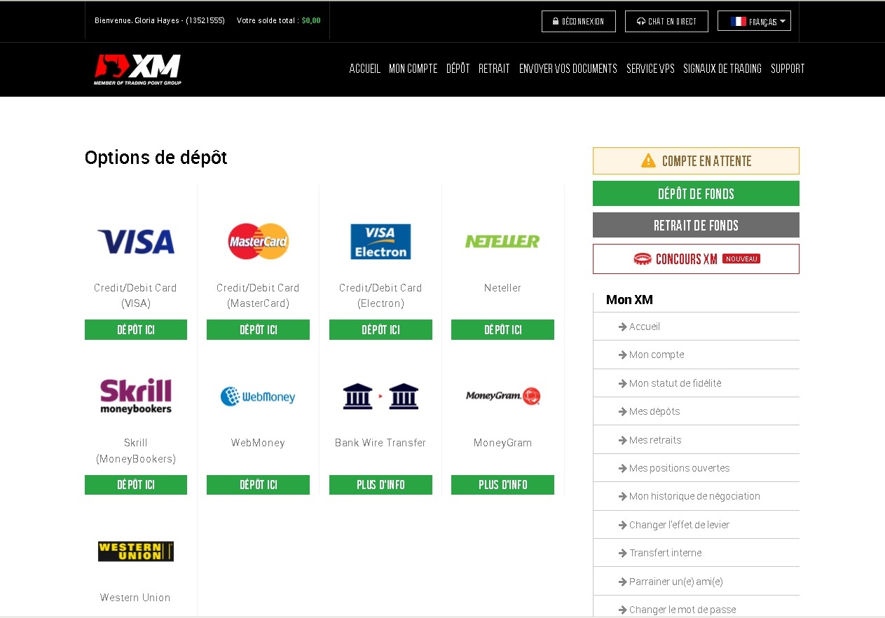 XM dépôt et méthodes de retrait