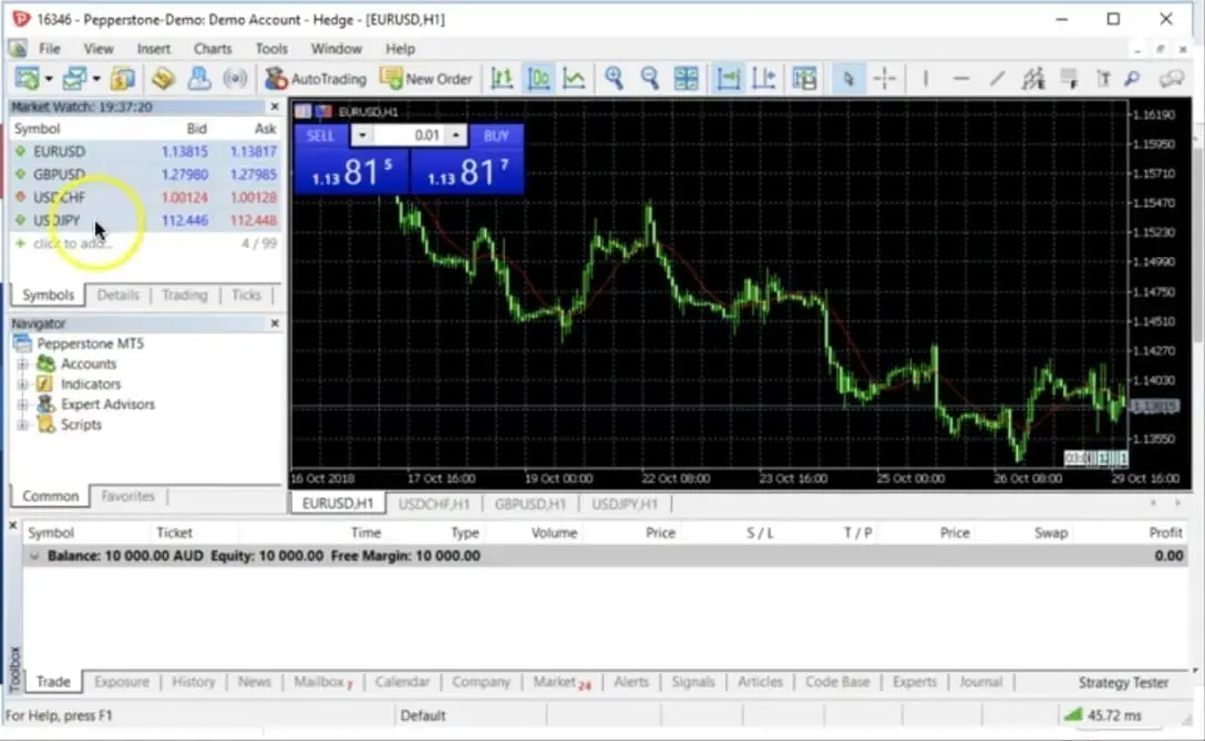 MetaTrader5 Market Watch area