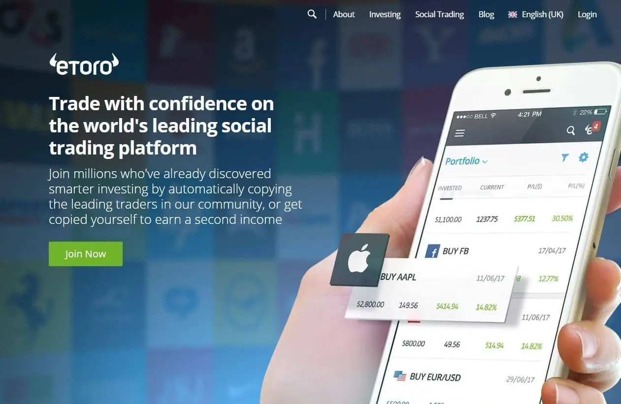 eToro UK homepage