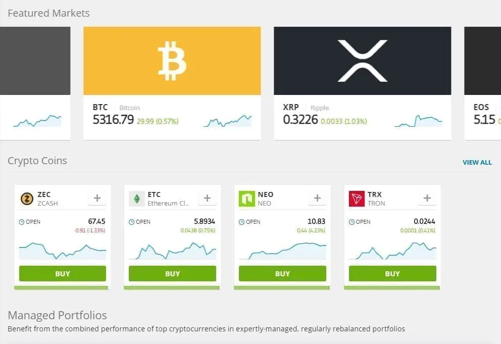 Cryptocurrencies on the eToro USA platform