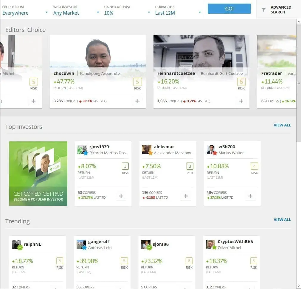 Traders at eToro's platform