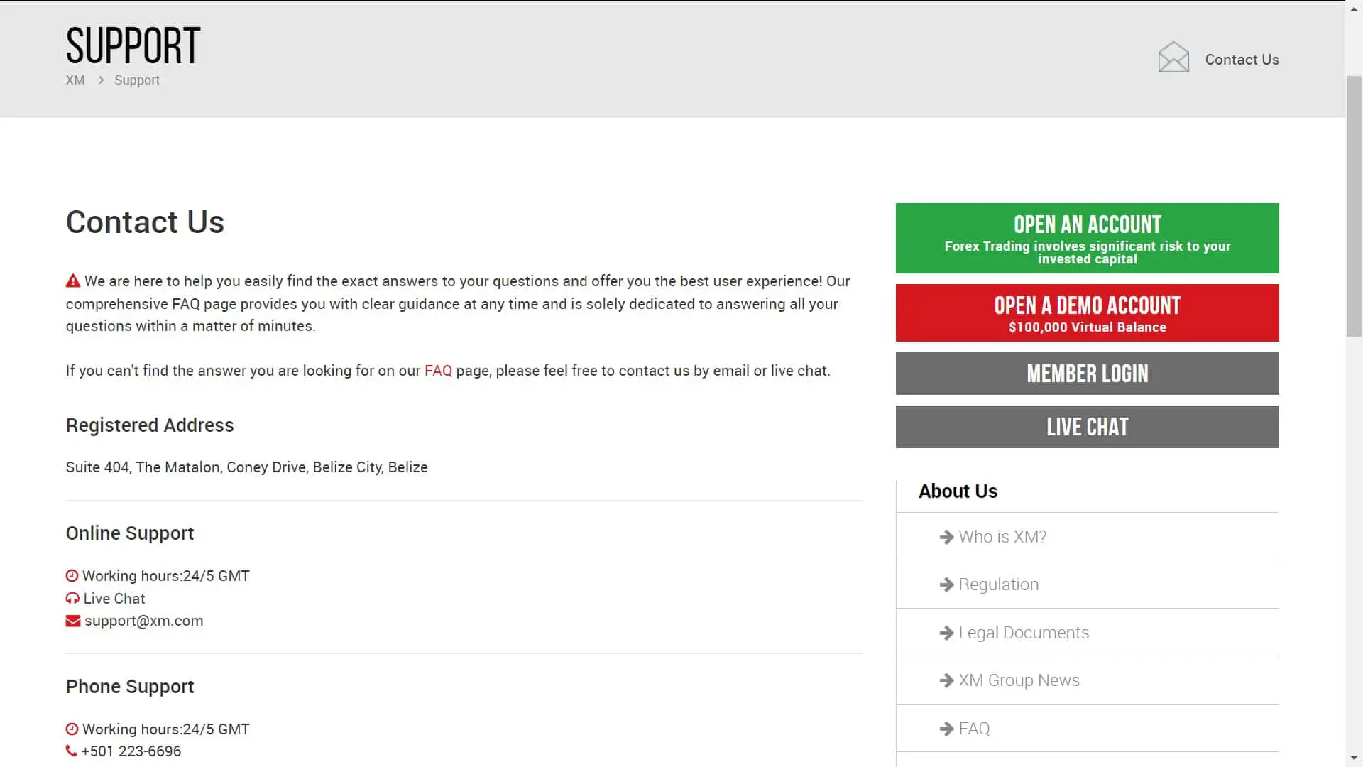 XM Group Support page