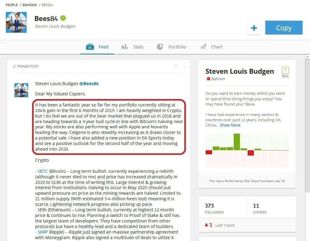 Steven Budgen's profile on eToro