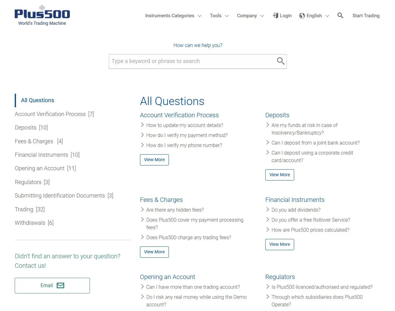 Página de preguntas frecuentes de Plus500