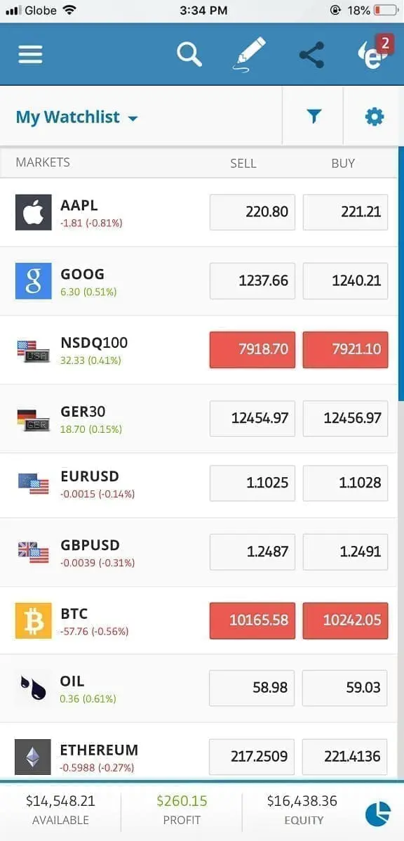 eToro iOS mobile app for iPhone and iPad