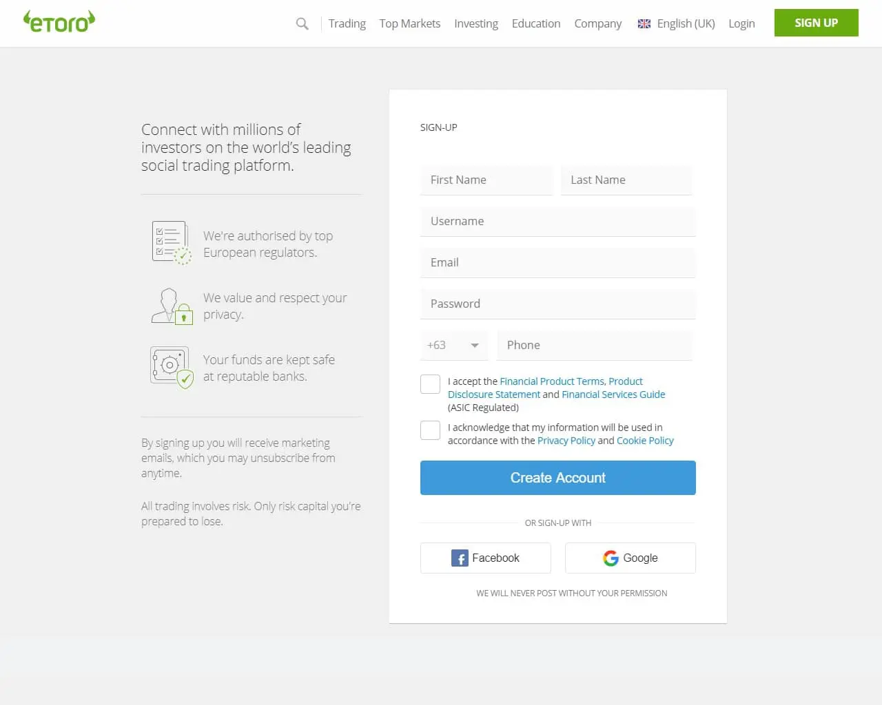 eToro-registratiepagina