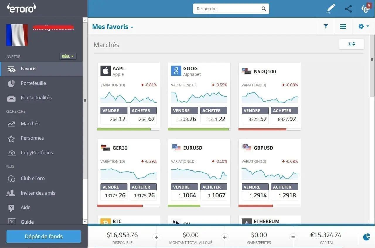 Plate-forme Web eToro