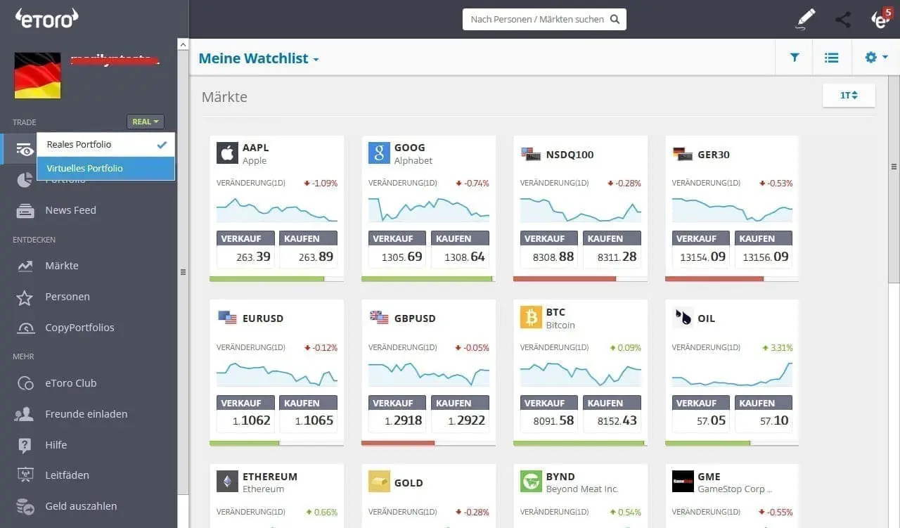 Wie kann ich auf das eToro Demo-Konto zugreifen?