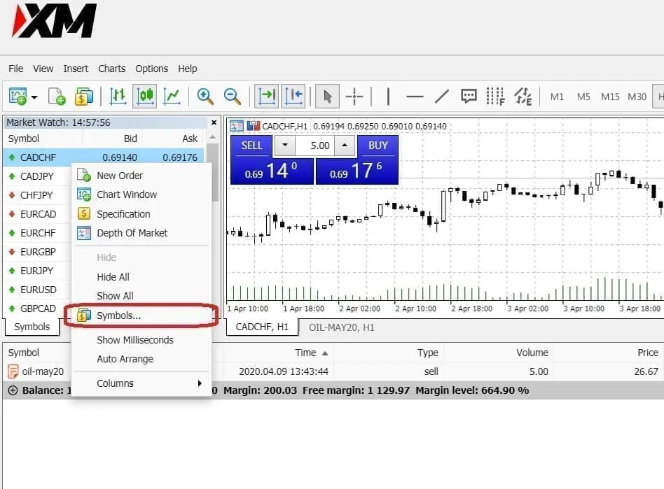Adding silver on XM's MT5 WebTrader platform
