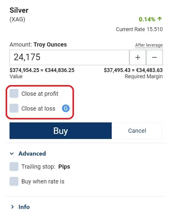 Close at profit and Close at loss on Plus500's platform