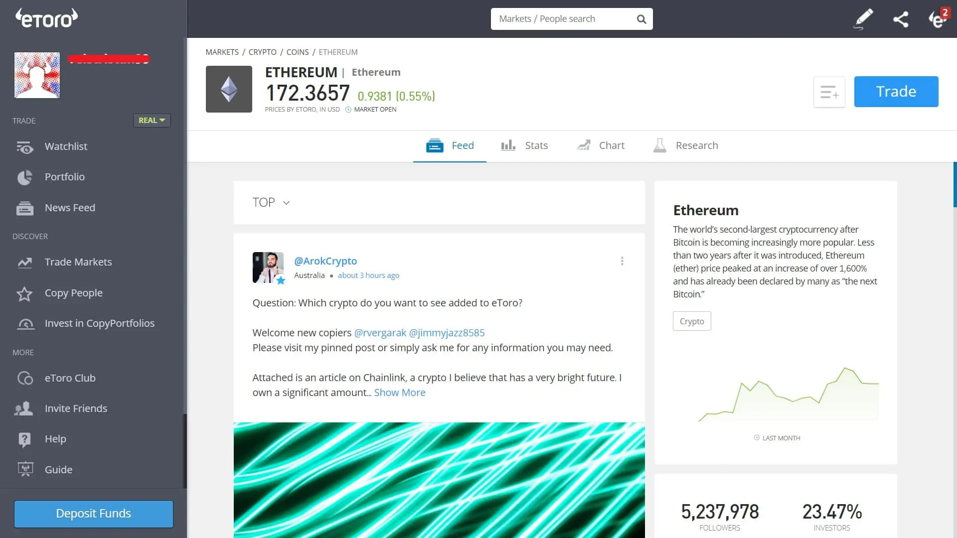 Ethereum trading on eToro's platform