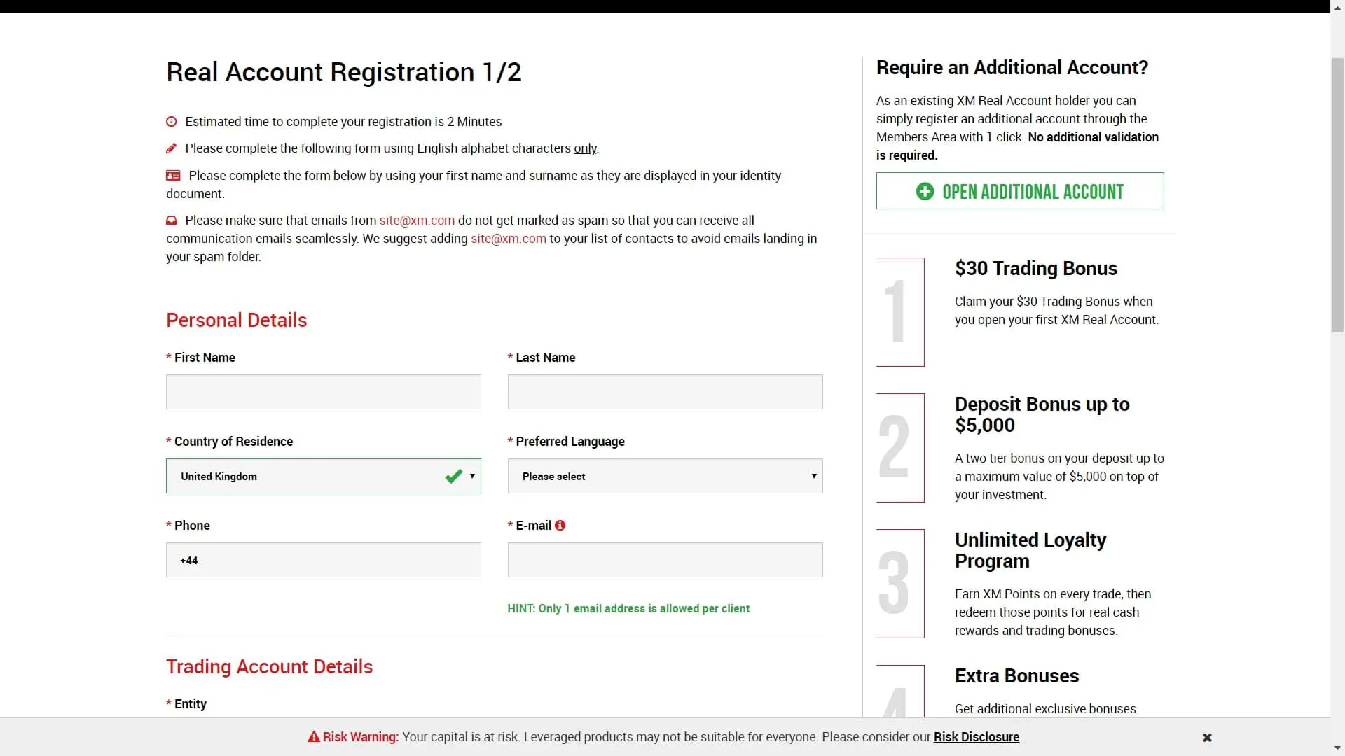 XM registration page