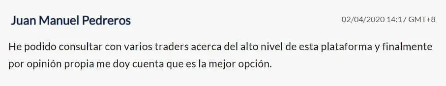 Comentario del cliente de Plus500