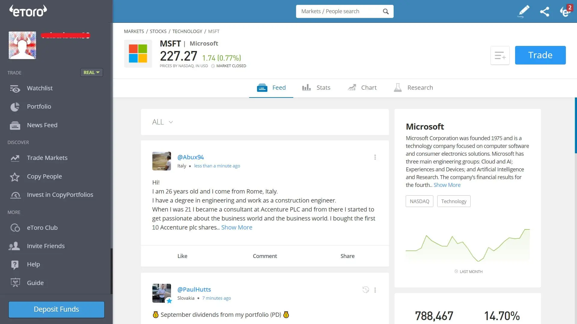 Microsoft stock trading on eToro's platform