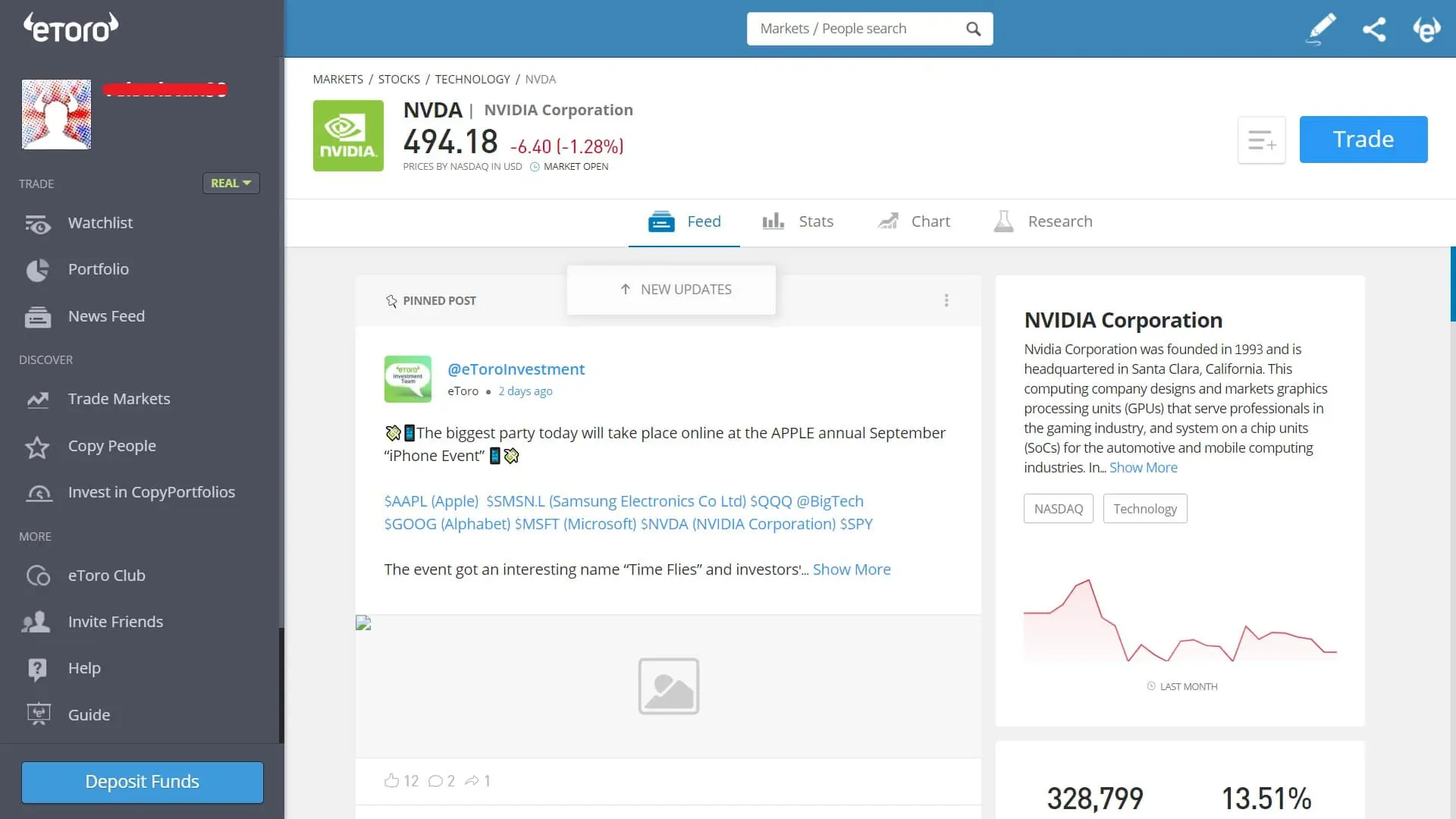 NVIDIA stock trading on eToro's platform