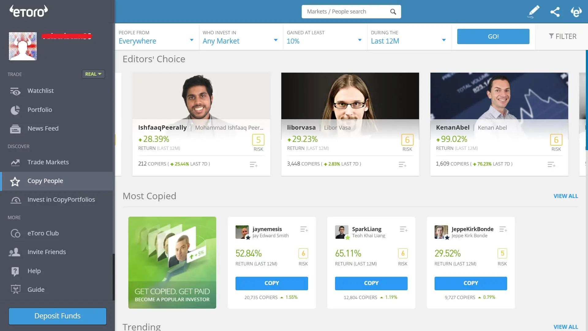 Social trading with eToro