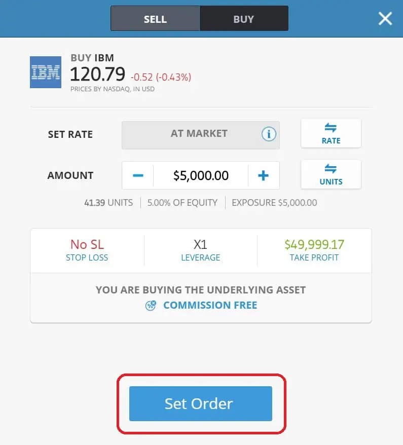 Executing order on eToro's platform IBM