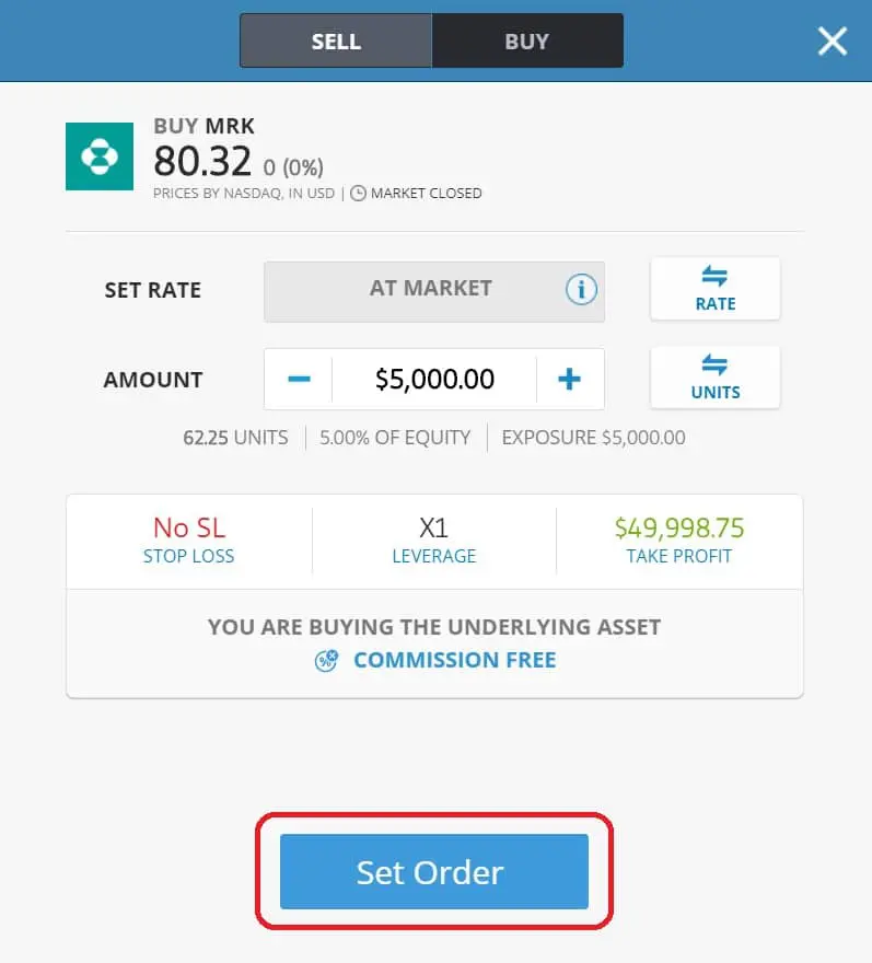 Executing order on eToro's platform Merck