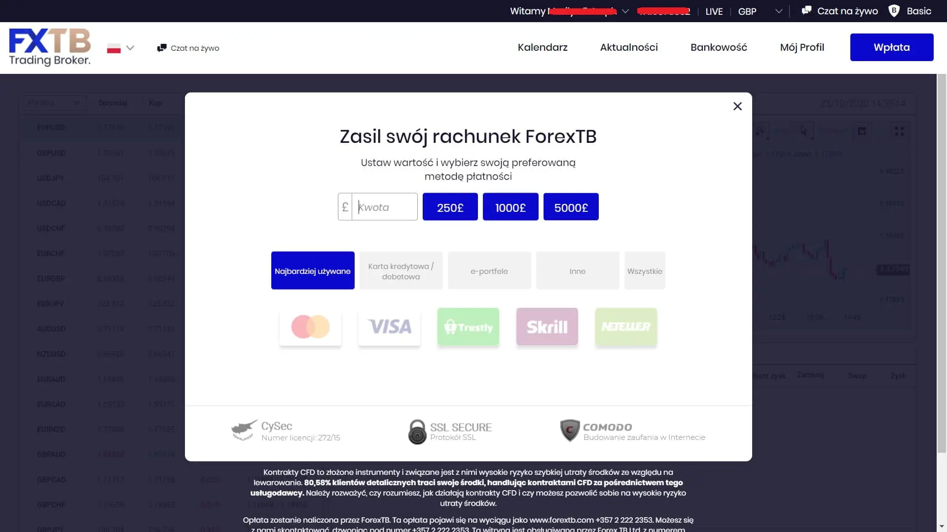 Metody płatności ForexTB