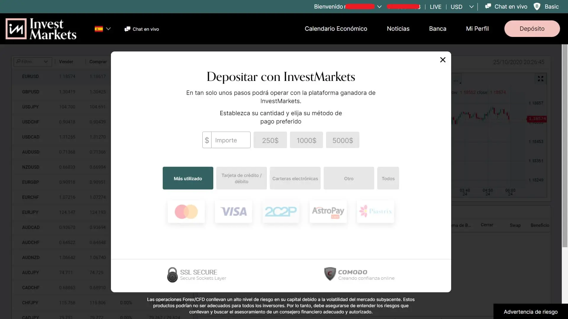 InvestMarkets métodos de depósito y retirada