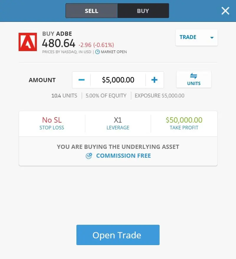 Buying Adobe stocks on eToro's platform