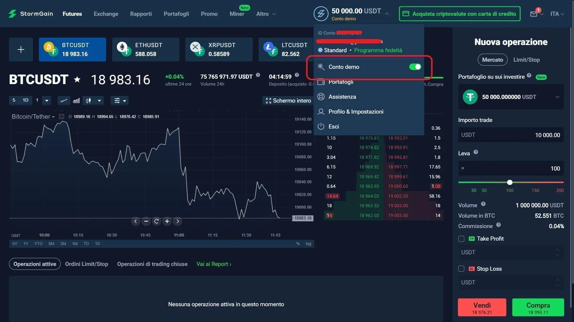 Come accedere al conto demo di StormGain
