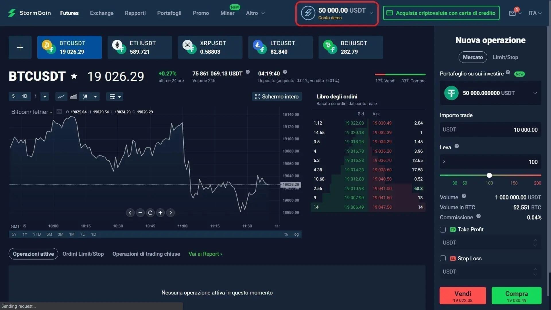 Conto demo di StormGain