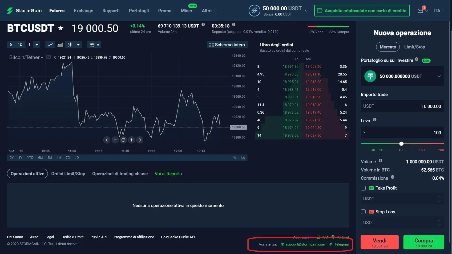 Live chat di StormGain