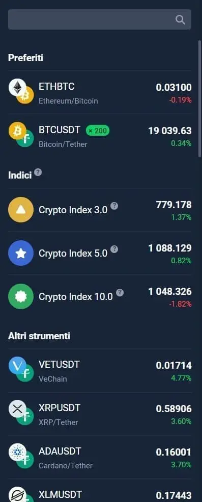 Asset scambiabili di StormGain