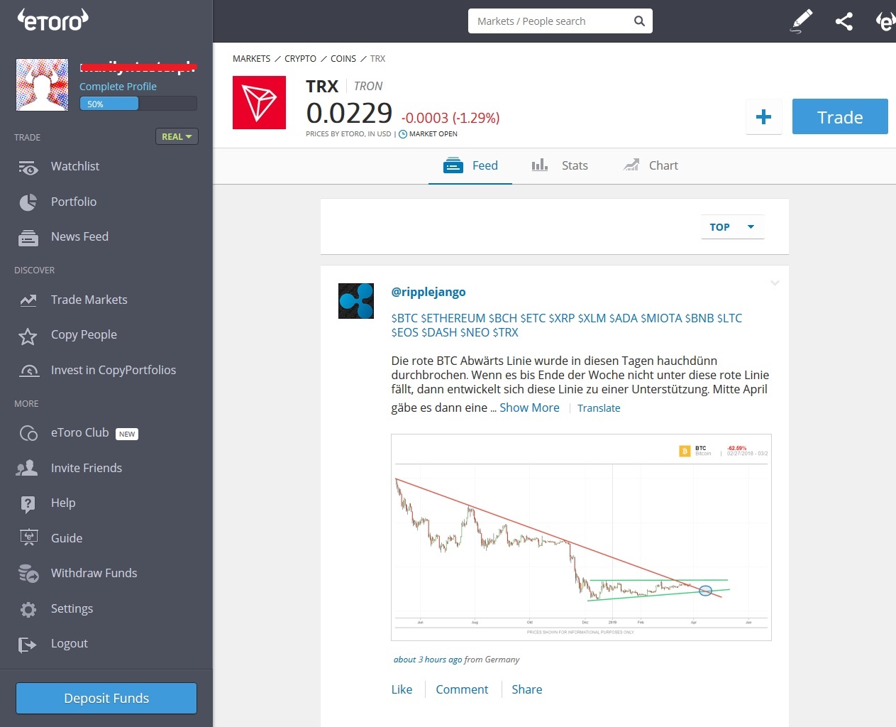 TRON CFDs on the eToro platform