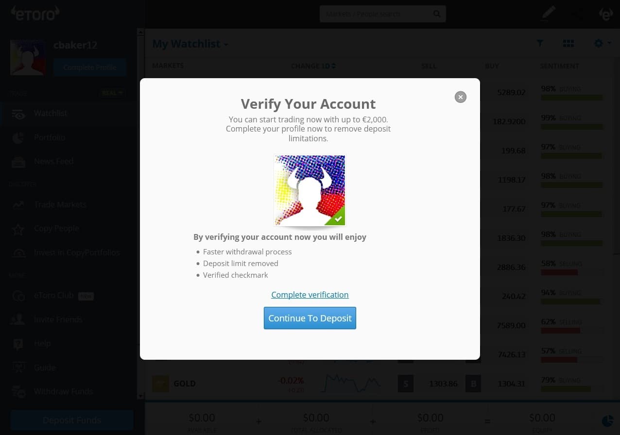 eToro account verification