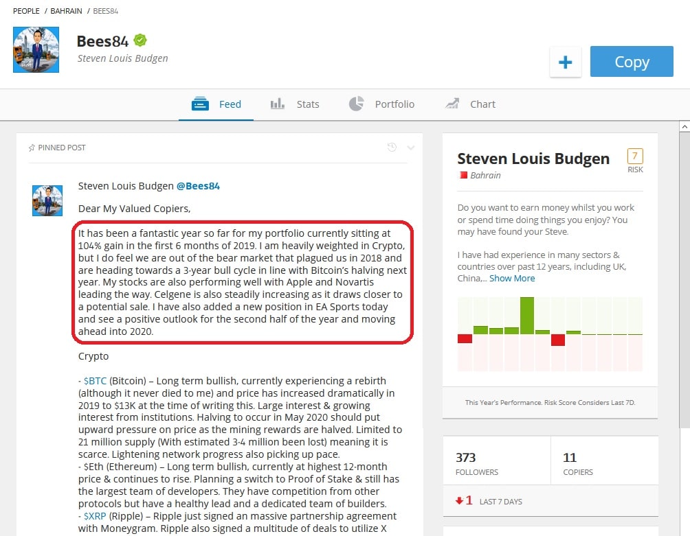 Steven Budgen's profile on eToro
