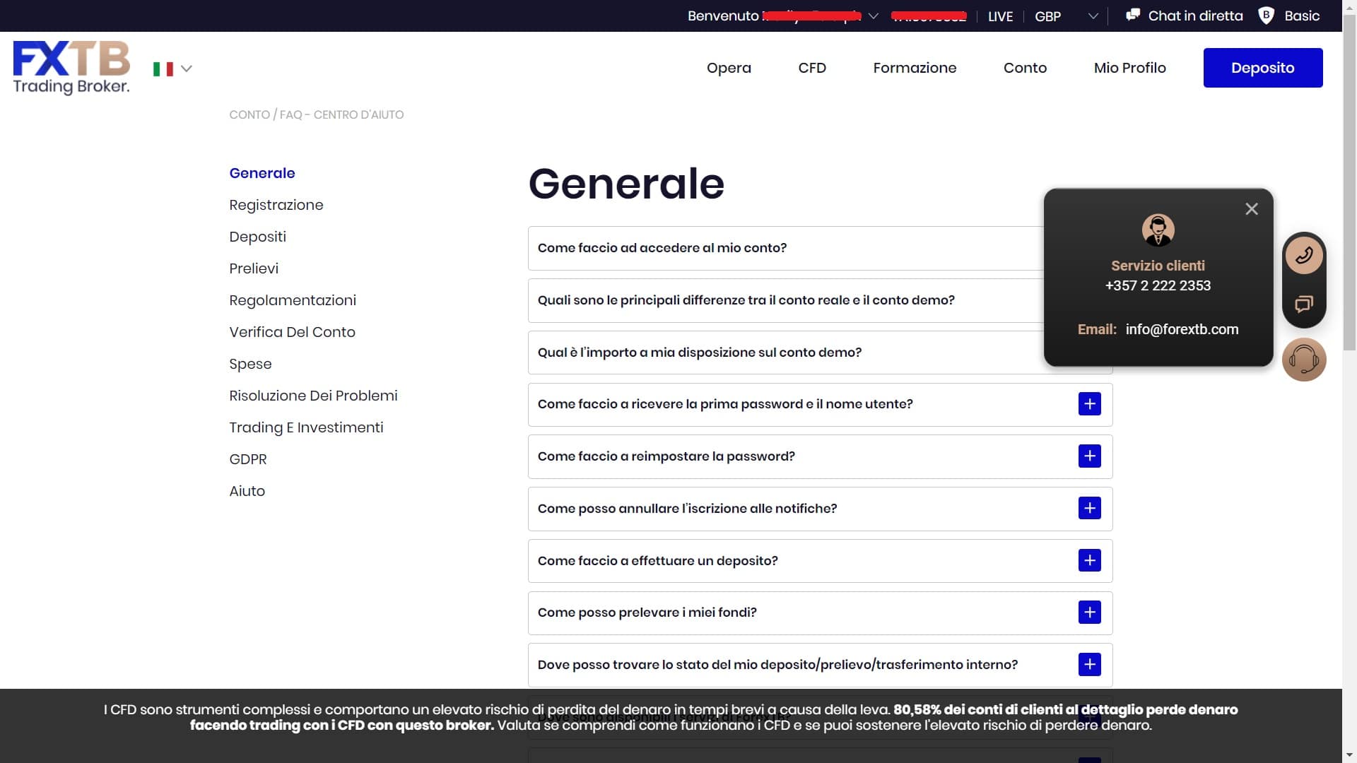 Supporto clienti ForexTB