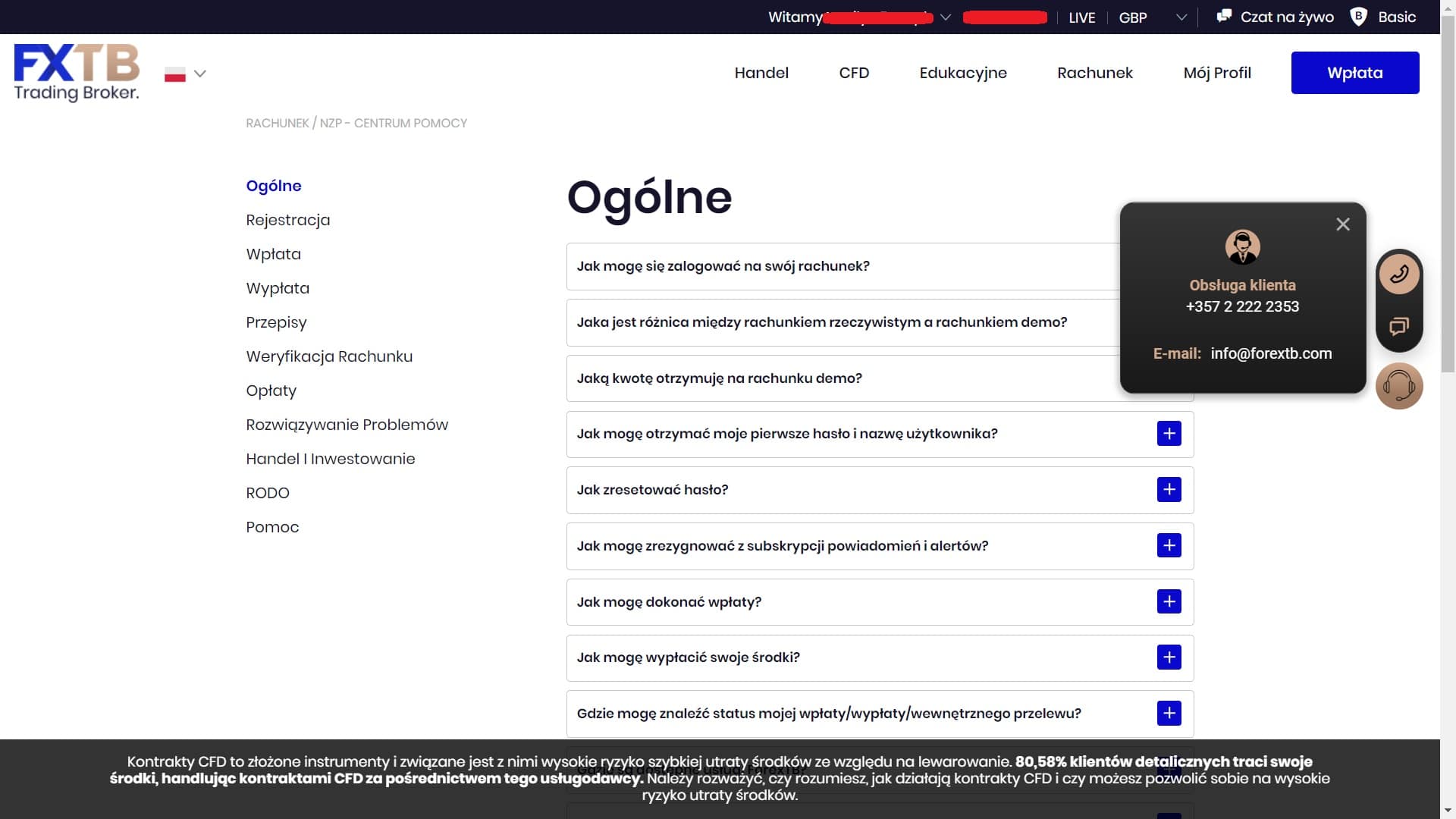 Obsługa klienta ForexTB