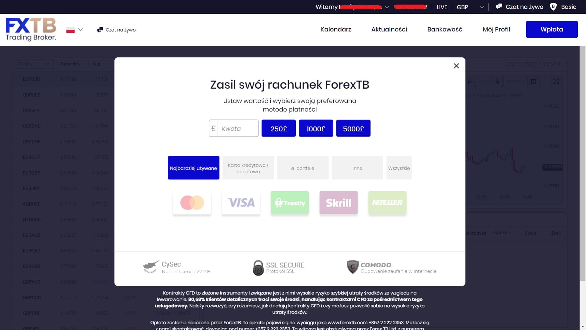 Metody płatności ForexTB