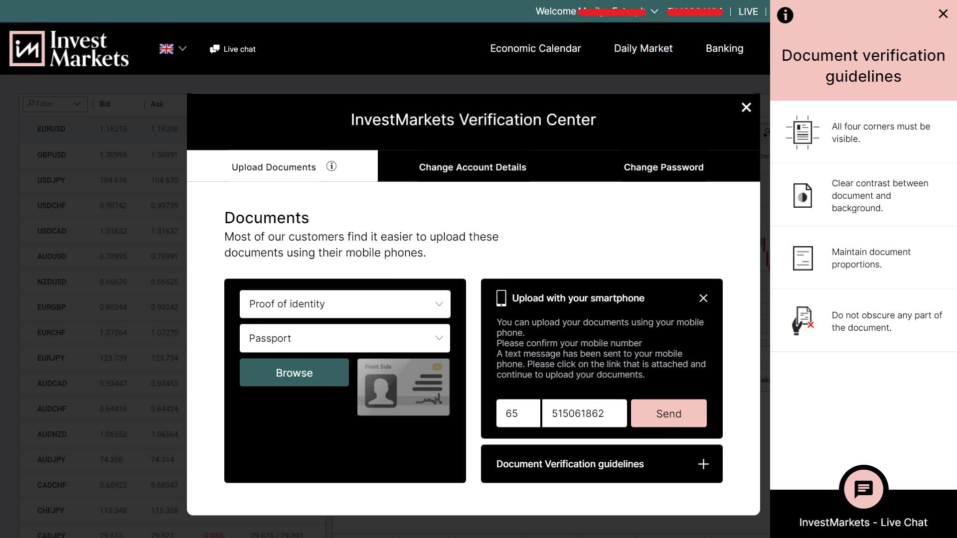 InvestMarkets account verification