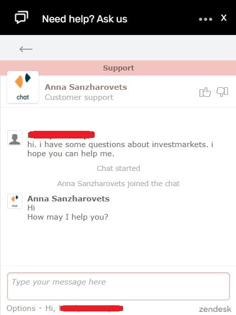 InvestMarkets live chat