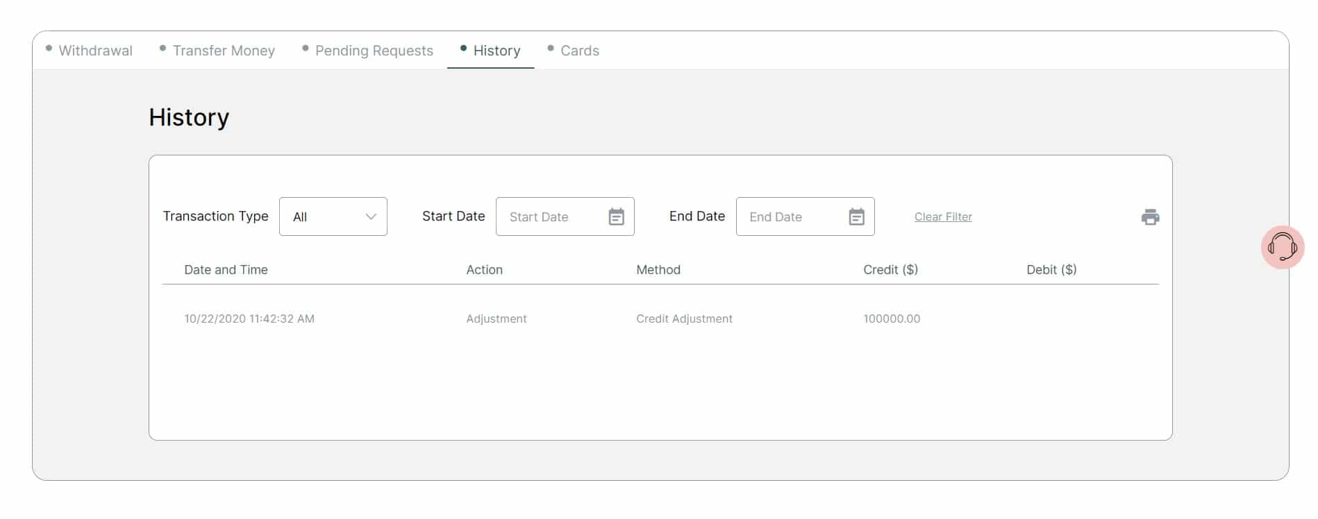 InvestMarkets transaction history