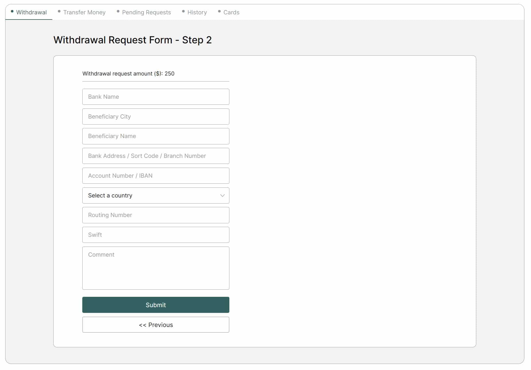 InvestMarkets withdrawal request form