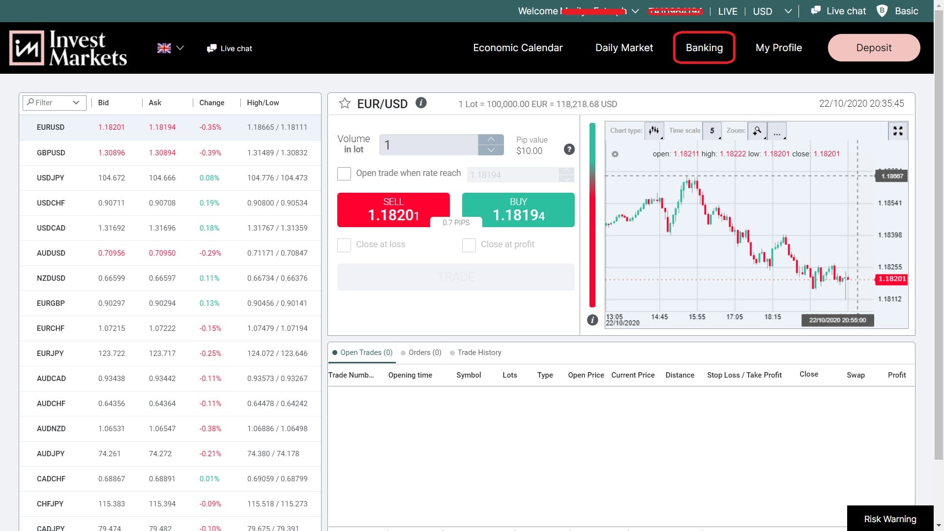 Link to InvestMarkets Banking page