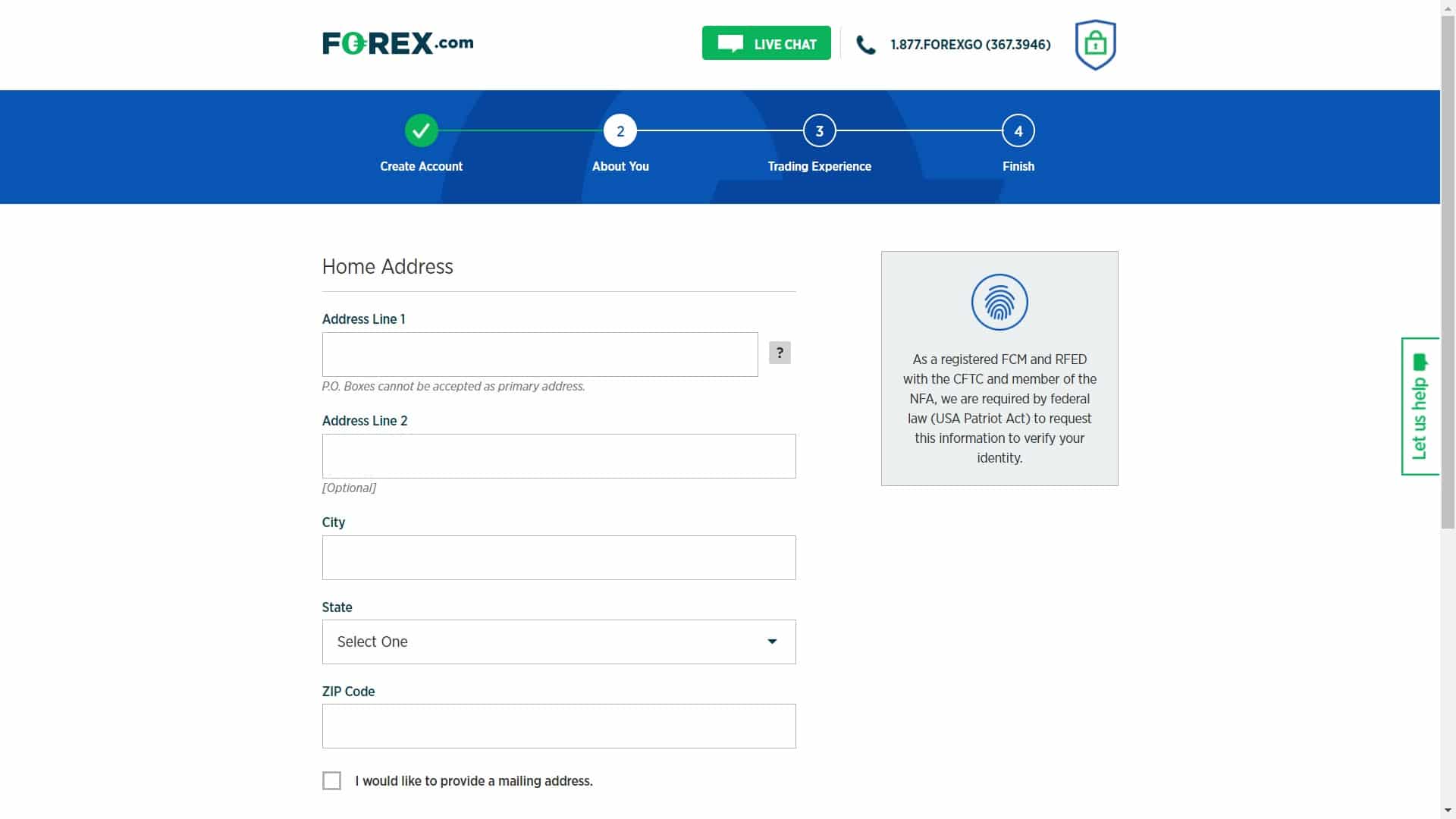 Forex.com registration page (2nd part)