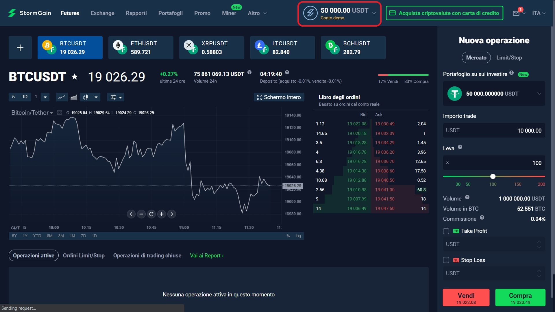 Conto demo di StormGain