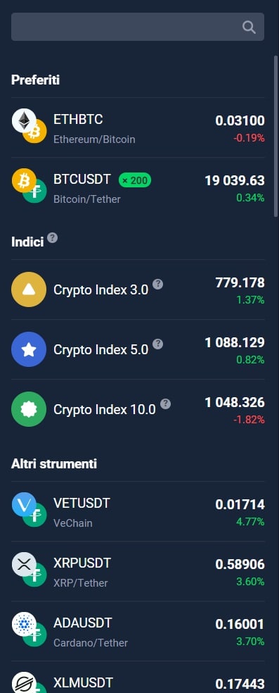 Asset scambiabili di StormGain